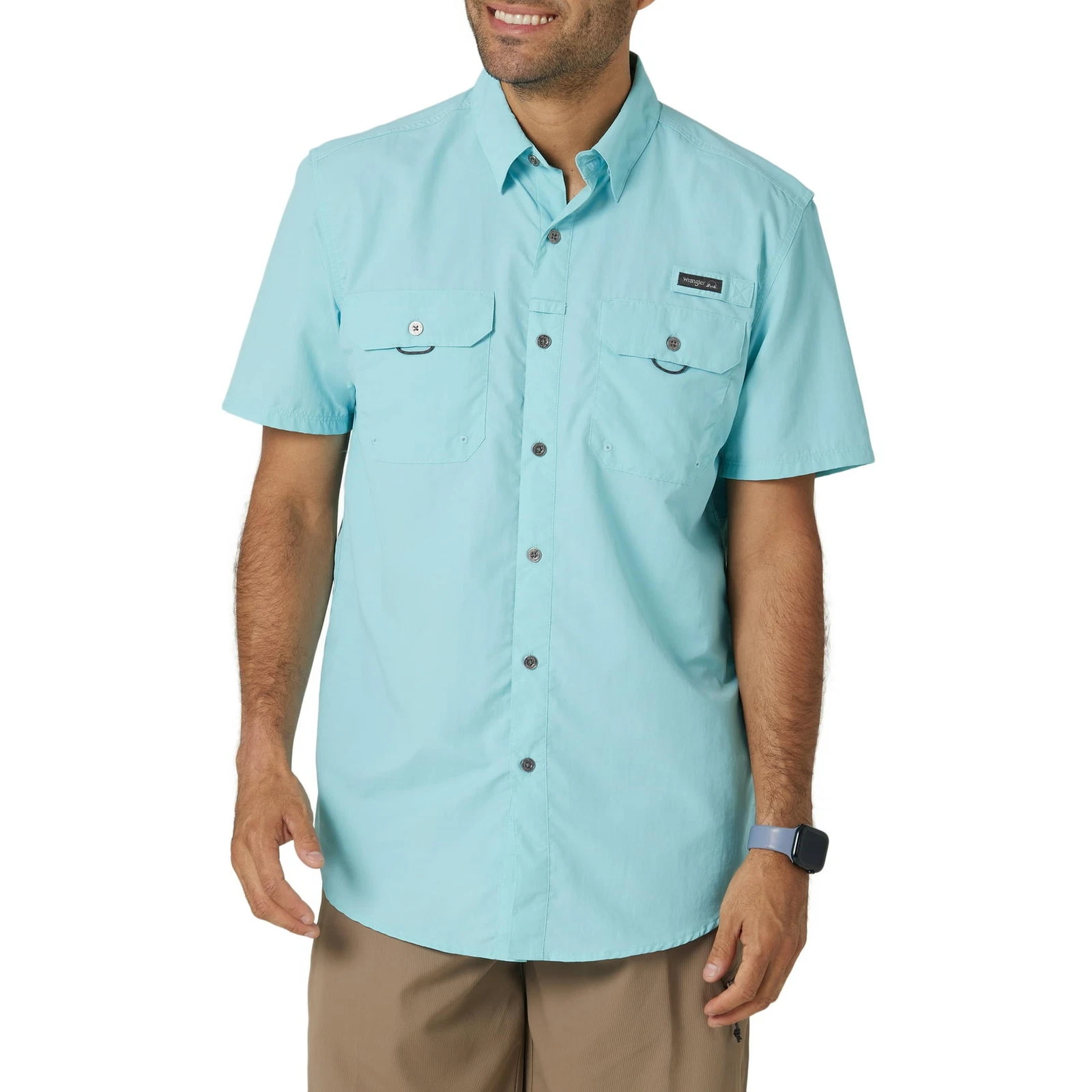 Wrangler Men's Outdoor Short Sleeve Fishing Shirt Gulf Stream Small