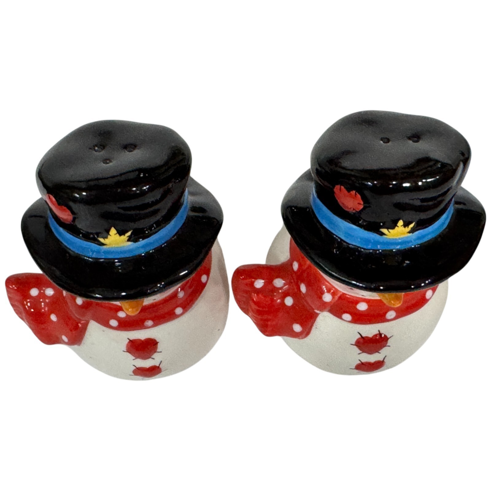 Vintage Snowman Hats Hearts Valentine Mr Mrs Couple Salt and Pepper Shakers