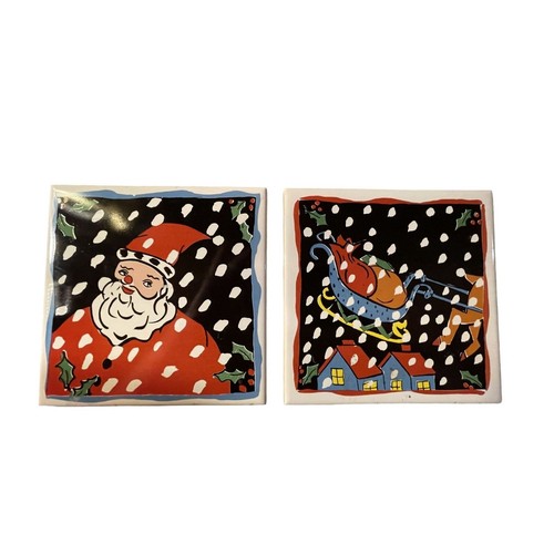 Vintage Santa & Sleigh Ceramic Coasters - Made In Portugal - Set Of 2 - Picture 3 of 5