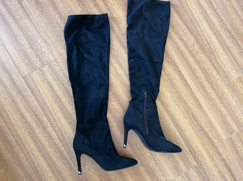 Call It Spring Women Over The Knee Black Vegan Suede Boots Pointed Toe Side Zip - Picture 2 of 9