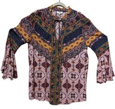 UMGEE BOHO TUNIC DRESS WOMENS FLOW BELL SLEEVE MULTICOLOR SIZE LARGE 