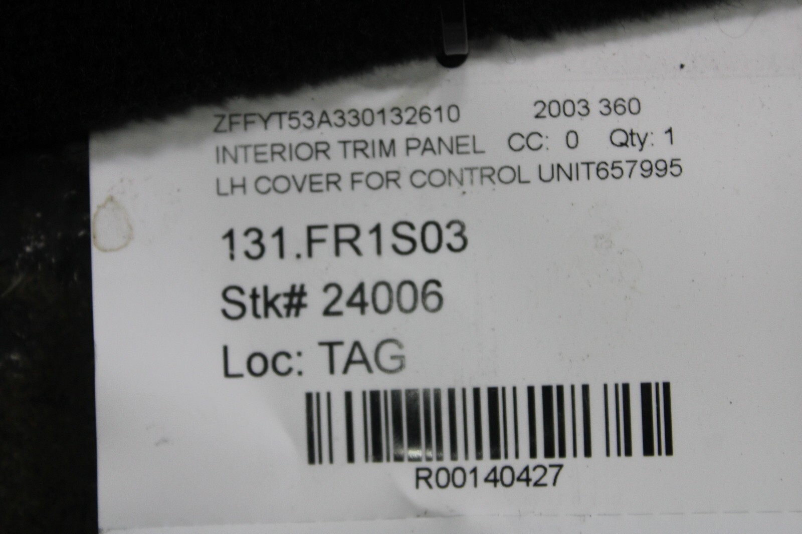 Ferrari 360 Spider, LH, Left, EBX Carpet Cover, Black, Used, P/N 657995