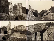 John Ross "Monolith, Valley, Wall, Escarpment" 4 Signed Collagraph Etchings OBO!