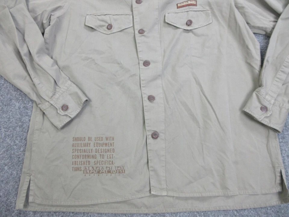 Camisa Napapijri Para Hombres Grande Verde Abotonada Militar Utilidad Bolsillo Exterior Foto 2 de 4