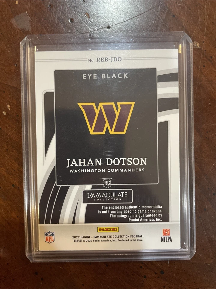 2022 Panini Immaculate Jahan Dotson Rookie Eye Black Jersey Patch Auto /99 - Image 2 of 2