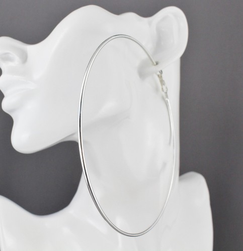 Silver hoop earrings Big Huge Giant 4.25" wide thin 2mm wire hoops leverback - 第 9/10 張圖片