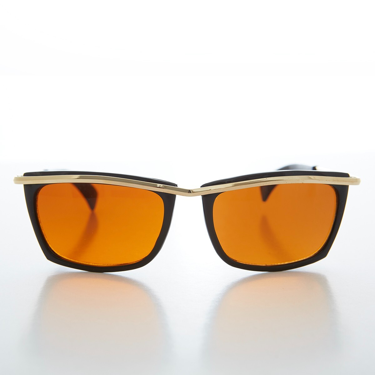 Black Rectangular Sunglasses with Orange Lens - W… - image 1