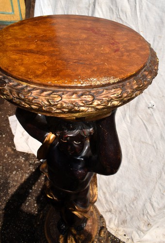Console Tavolino antico alzatina Angelo puttino lacca veneziano legno - Imagen 6 de 10