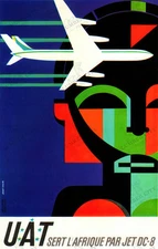 UAT DC-8 Africa Vintage 1963 Travel Poster Airline Art Print Wall Decor