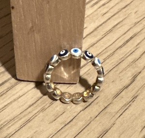Authentic Turkish Gold plated Enamel 935 Sterling Silver " evil eye" Eternity Ring Size 7