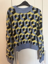 Geometric Print Sweater Blue Yellow Black Wom...