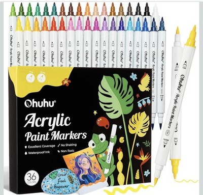 Ohuhu Acrylic Paint Markers 36 Colors Dual Tips Waterproof - Brand New