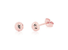 14K Rose Gold Ball Stud Earrings Diamond Cut Flat Back Studs 4mm Petite