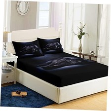 Cat Fitted Sheet for Teens, 3D Black Cat Sheet Set Size,Black Cat Twin A5