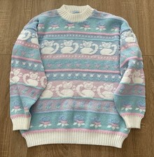 Suéter Tejido Pastel Años 80 De Colección Gatito ROSA MARCA HADA Hada Abuela Casa M L