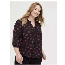 Torrid Black Lips Georgette Bow Tie Neck Pullover Blouse Size 2X