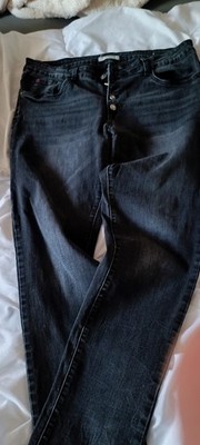 Karo Star Damen Jeans Schwarz ,Denim Röhre 3XL 32in Five-Pocket Knopf