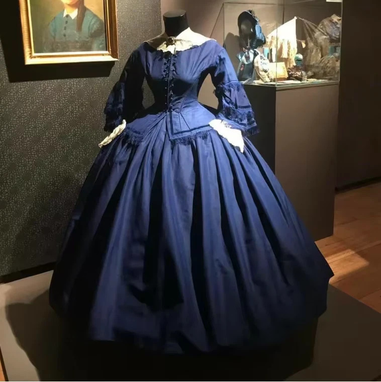 gone with the wind blue dress 1860s Victorian Civil War Ball Gown Scarlett Costume Blue Printed Vest Dress VIDEO Size:Customize Size I will create one