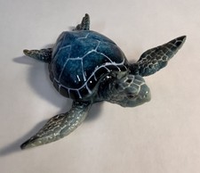 Resin Sea Turtle Figurine with Glossy Finish Decorative Sculpture 4 1/2 Navy Bl