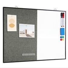 ARCOBIS Cork Board White Board Combo, 24"X18" Linen Bulletin Board Whiteboard...