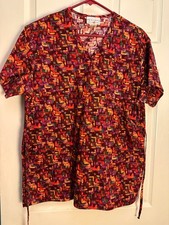 Peaches Lady's Fall Colors Scrub Top w/Large Pockets and a Back Tie Medium
