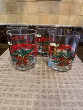 Georges Briard Set Of 4 Vintage Christmas Double Old Fashioned Whiskey Glasses