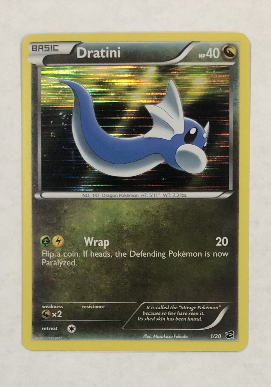 Pokémon DRATINI Card 1/20 Holo Rare Dragon Vault LP Unlimited B&W Light Play