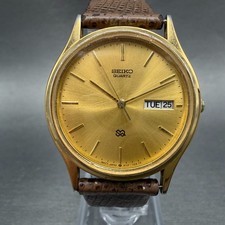 Seiko SQ Watch Men 34mm Champagne Dial Gold Tone Daydate 5Y23-7079 New Battery 5
