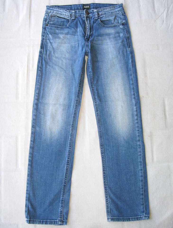 Pantalones de mezclilla rectos ajustados Hudson para niños talla 14 o 28 X 28 azules desgastados + elásticos Foto 4 de 4