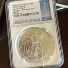 2021-S T1 Silver Eagle Emergency Issue NGC MS70 FIRST DAY OF ISSUE FDOI Blue
