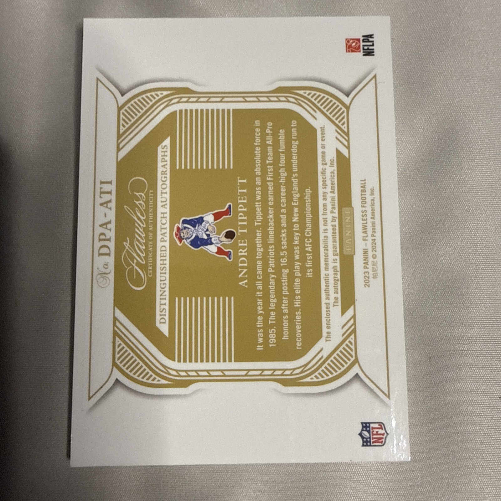 2023 Panini Flawless Andre Tippett DPA-ATI Auto 4 Color Patch /25 Patriots Hof view 2