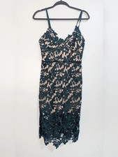Love...Ady Green Tan Guipure Lace Floral Overlay Cutout V Neck Dress Size Small
