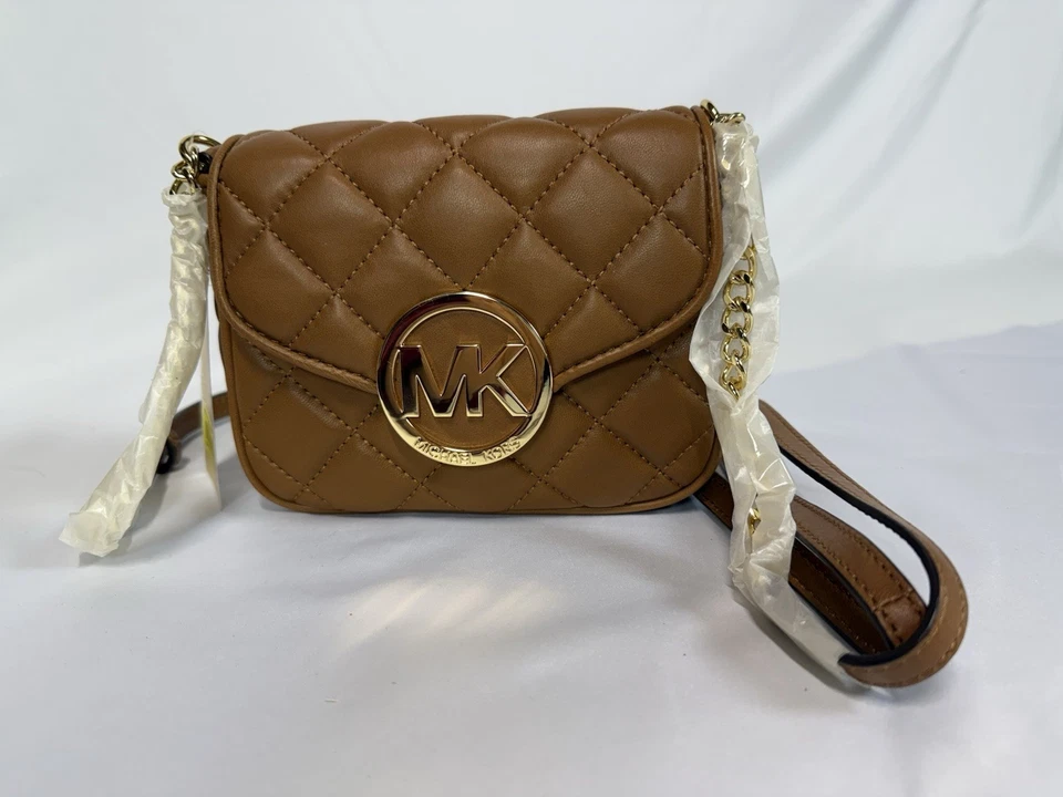 MICHAEL MICHAEL KORS FULTON 绗缝小号斜挎包皮革包 WALNUT/GOLD — 第 2/4 张图片