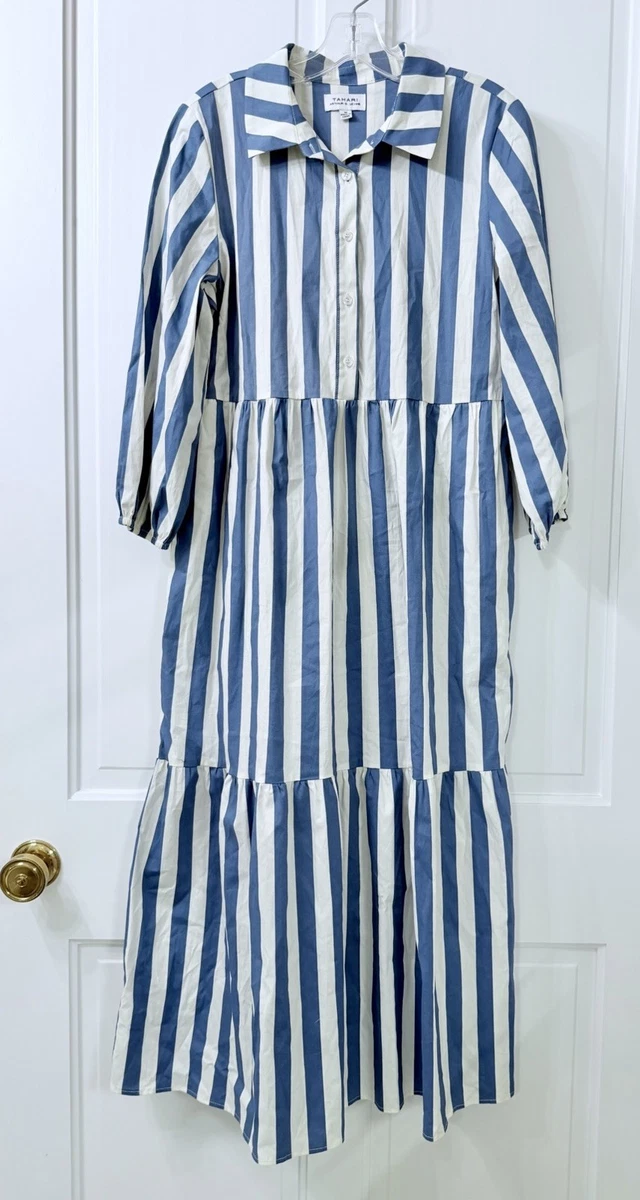 women extra fine cotton a-line striped 3 4 sleeve dress Cotton 3/4 Sleeve Striped Dresses for Women for sale