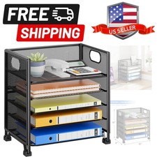 5-Tier Paper Organizer Letter Tray with Handle, Mesh Desk File Organizer Fold...