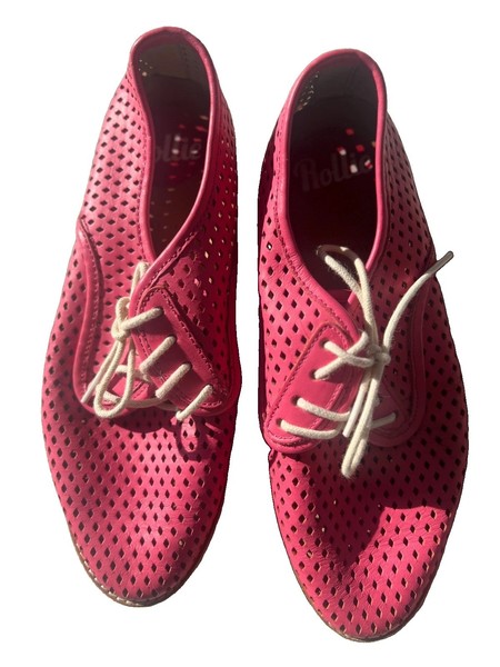 ROLLIE (DERBY PUNCH) Pink Soft Perforated Leather Brogue Fashion Flats (Lace-up)