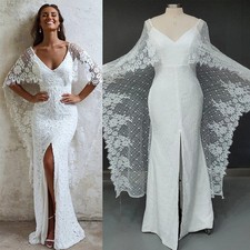 Elegant Mermaid Wedding Dresses V-Neck Batwing Sleeves High Split Bridal Gowns
