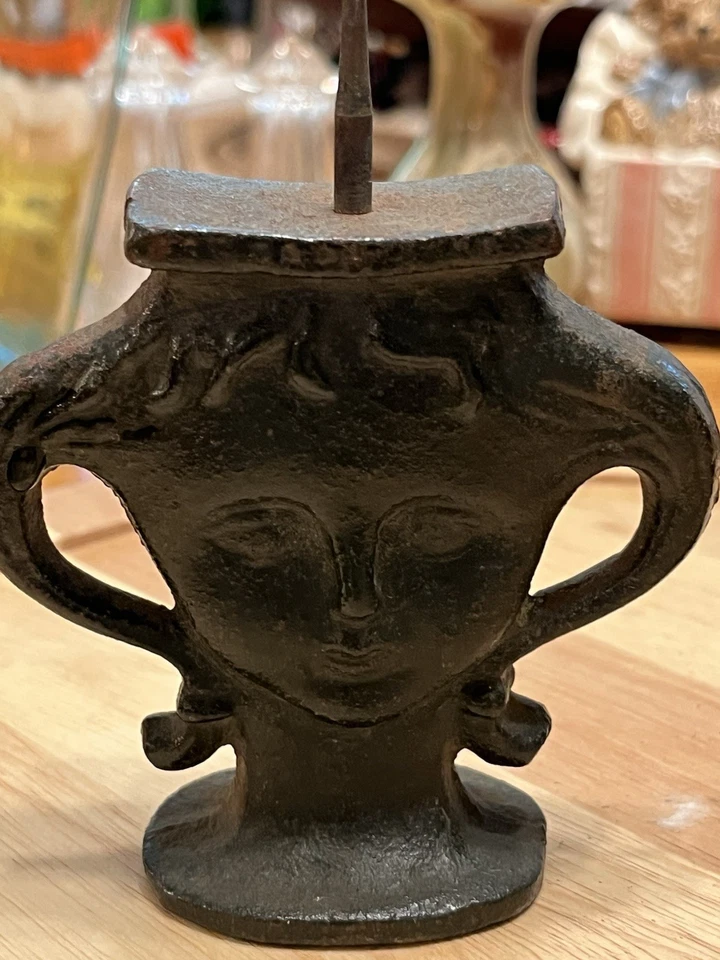 Candelabro Cara Mujer Doble Cara De Hierro Fundido De Colección, Base 3.5”, Juego De 2 Foto 3 de 4