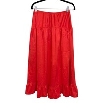 Vintage Vanity Fair Slip Skirt Medium Red Coquette Tiered Ruffle Maxi Lingerie