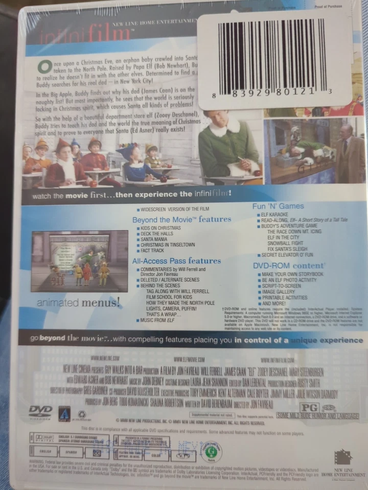 Elf  (DVD, 2003) Will Ferrell James Caan Christmas Holiday New/Sealed Free Ship! - Image 2 of 2