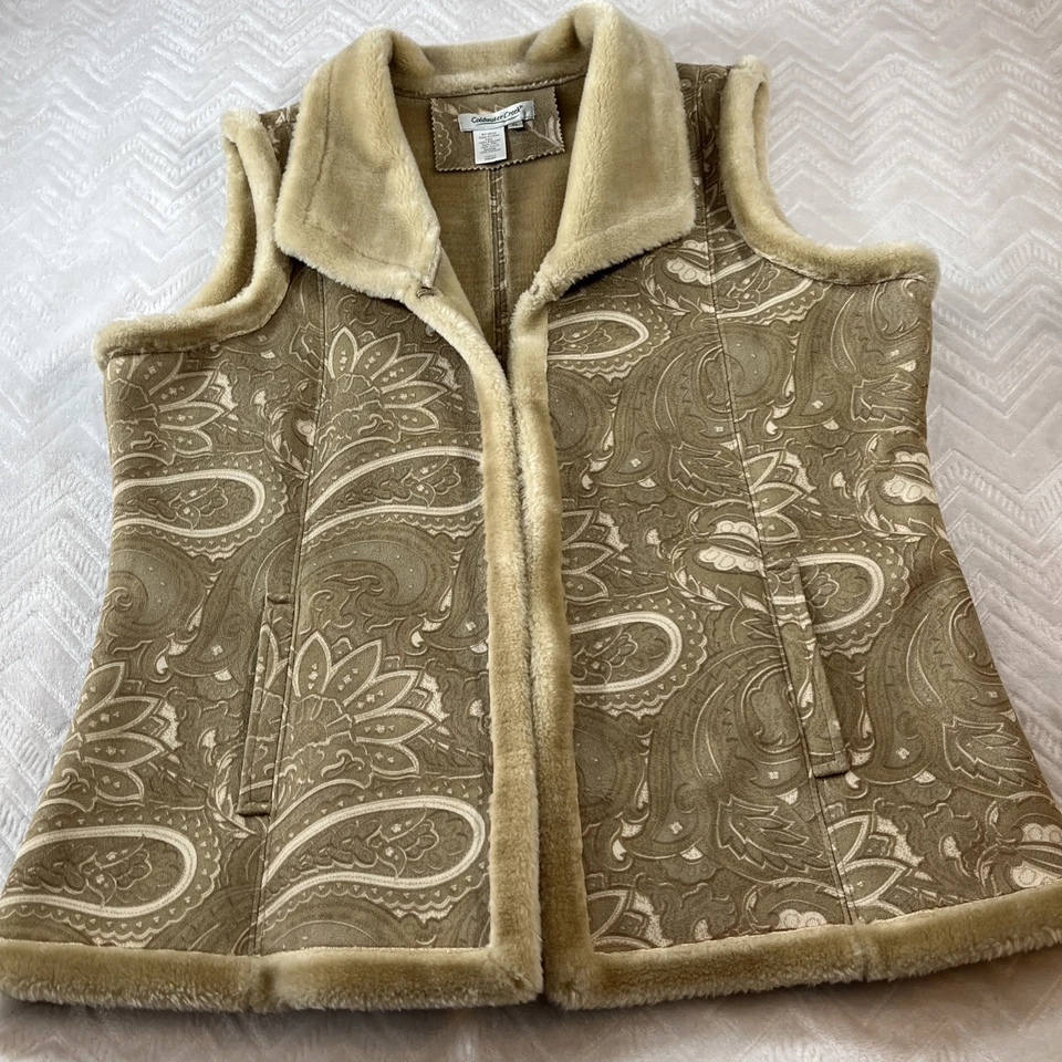 Chaleco Coldwater Creek para mujer XL tostado imitación gamuza piel cachemira usado en excelente estado Foto 2 de 4