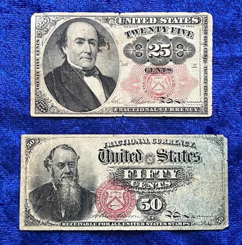 Lot of 2 US Fractional Currency 1874 Series 25c 50c