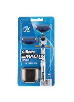 Gillette Mach 3 Turbo Razor Kit   Handle + 2 Cartridges + Travel Box New