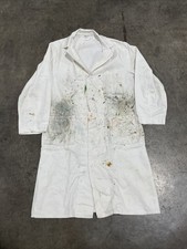 Vintage White Canvas Cotton Painters Smock Long Shop Work Jacket Size 38