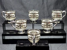 Vintage Culver Silver Clad “Dragons on White” Coffee Tea Cup 3.5" – Set of 6