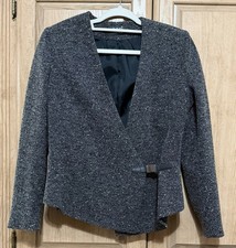 Oggi Collection Gray Tweed Cropped Blazer Jacket Buckle Front Lined Women  s Sz S