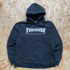 Vintage Thrasher Hoodie Heavy Sweatshirt Black Y2K 2000s Skater Jumper Small