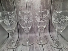 Home Interiors & Gifts Hummingbird Etched Wine Water  Goblets Frosted  Set of 4