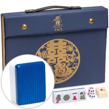 Chinese Mahjong Set “Royal Azure”w/146 Medium Tiles (Blue) and Blue Carry Case