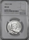 1952-S  50C FRANKLIN SILVER HALF DOLLAR   NGC MS64  #8164557-049  "TONING SPOTS"